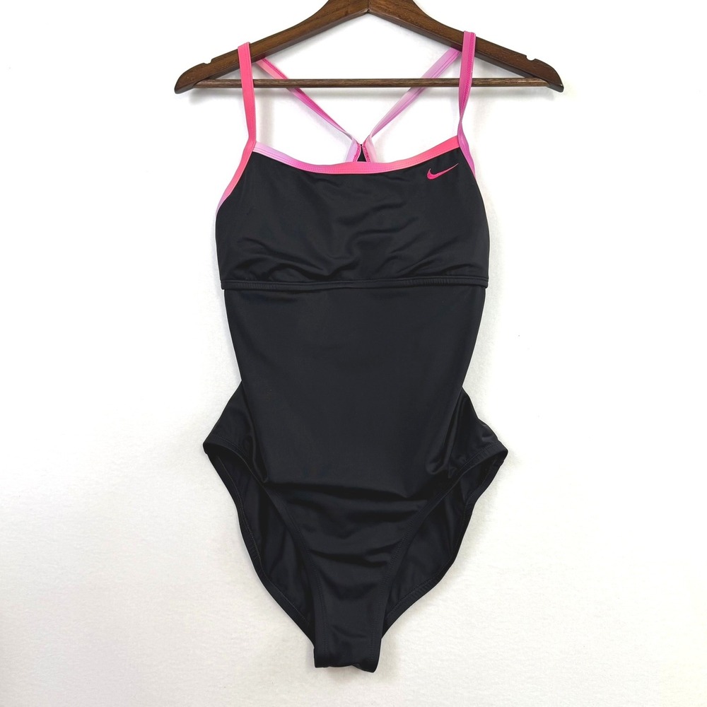 Nike Womens Black Pink Ombre One Piece Swimsuit Size Large NESSC398 Training